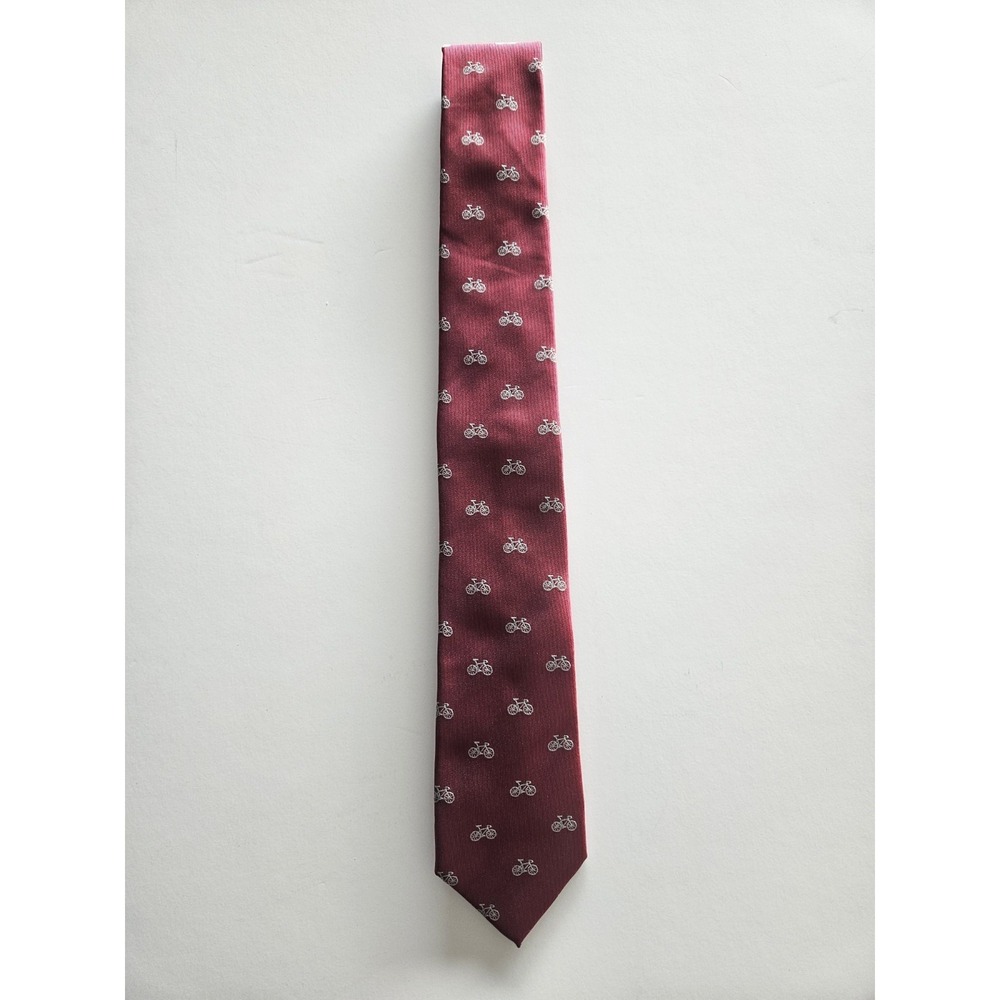 Sprezza New York Mens Slim Necktie Burgundy Red Bicycle Bike Print Casual Tie
